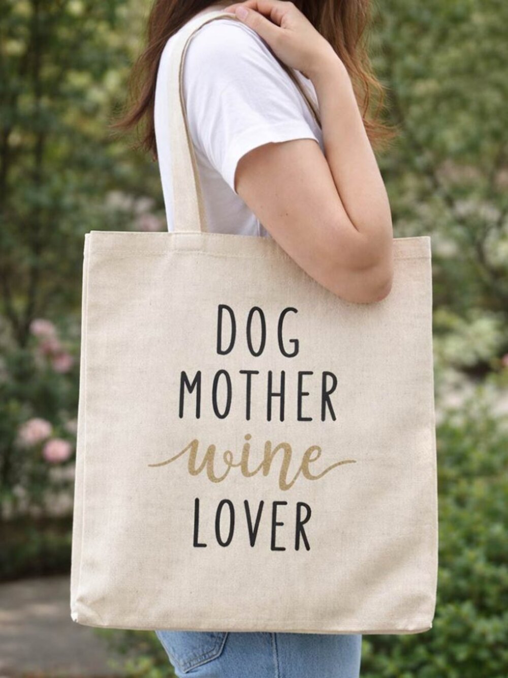 Dog Mother Wine Lover Message Printed Shoulder Tote Bag NEW NWT